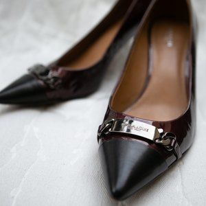 Coach Bowery Burgundy and Black Pointed Toe Heels